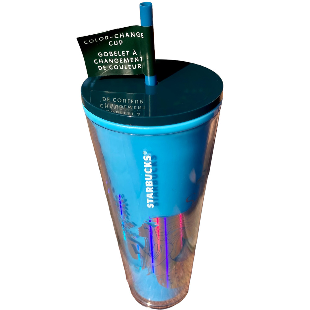 🖤 Starbucks Siren Tumbler Color Change Cold Cup Blue Christmas 2021 24oz 🖤 - Picture 2 of 12